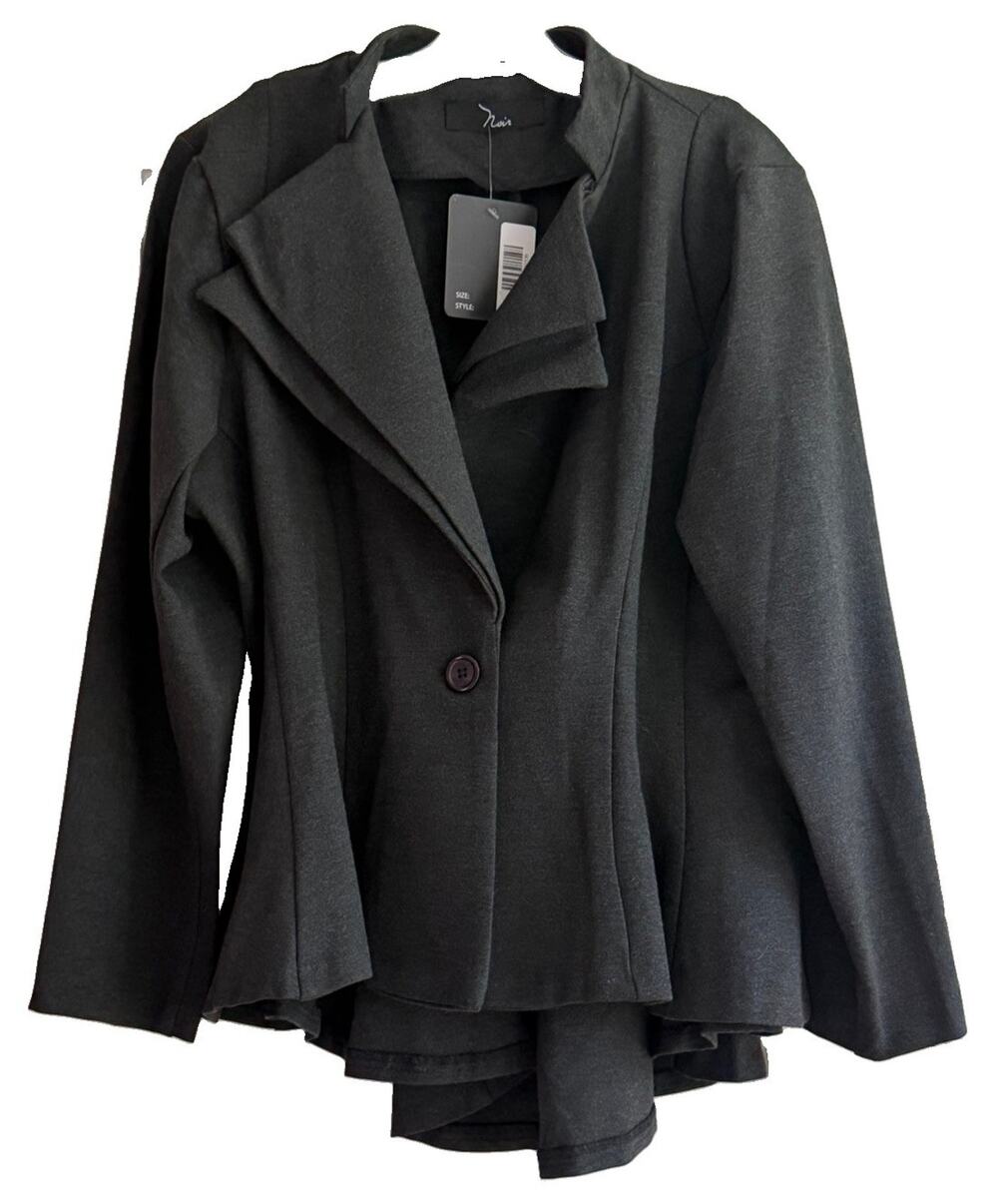 Noir Charcoal Gray Double Notch Lapel Peplum Blazer Womens 2X Stretch NWT